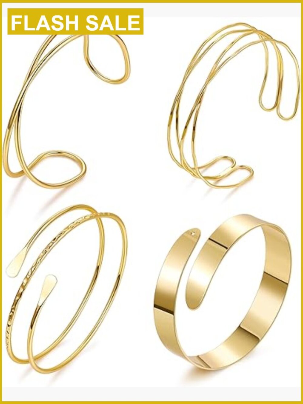 Adjustable Upper Arm Cuff Bracelet Set Gold Silver Open Arm Bands